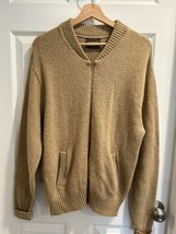 Vintage Campus Brown Wool Cardigan Grandpa Sweater Size Large Zip Up Grunge - £38.91 GBP