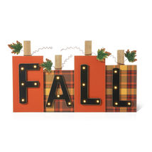 18&quot;L LED Lighted Wooden Fall Pumpkins Plaid Table Sign Harvest Decor - £60.74 GBP