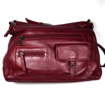 STONE MOUNTAIN Leather Shoulder Bag Red Silver Tone Hardware Many Pockets - $24.00