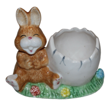 VINTAGE FRANKEL 4&quot; TALL PORCELAIN BUNNY RABBIT EGG PLANTER MADE IN TAIWA... - £11.75 GBP