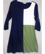 Vintage Zen-Knits Womens Medium Knit Midi Dress Colorblock Blue White Green - $6.88