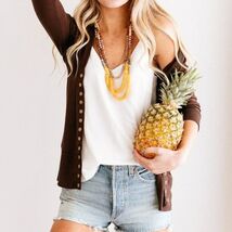 Brown Three Quarter Sleeve Snap Cardigan - $15.84