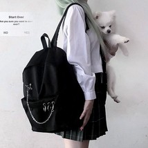 Y Demo Harajuku Punk Canvas Women Backpack Preppy Style Hollow Out Circles Chain - £40.55 GBP