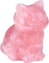 Rose Quartz Cat Figurine Natural Stone Statue Healing Crystals Gift Gems... - £23.88 GBP