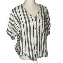 Time and Tru Green Stripe Button Tee Large - £9.20 GBP