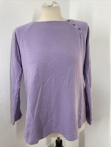 J Jill S Purple Button-Shoulder Cotton Long Sleeve Tee Top - £15.68 GBP