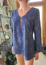 Pretty Angel  Blue Sparkle Women’s Cold Shoulder Bell Sleeve Lace Sliver... - $39.59