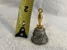 Aquamarine March Pewter Miniature 2” Bell - w/Two Faux Birthstones Archangels - £7.85 GBP