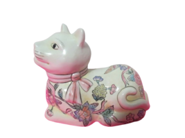 Vintage Fine Porcelain Cat Figurine Laying Down Hand Painted 8&quot;L x 7&quot;T - £15.78 GBP