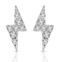 0.08CT Natural Diamond Lightning Bolt Stud Earrings 14K White Gold Plated Silver - £105.88 GBP