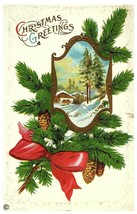 Vintage Christmas Embossed Postcard w / Wreath Winter Scene 1917 - £7.87 GBP