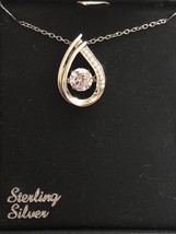 Sterling Silver White CZ Teardrop Pendant Necklace - £47.09 GBP