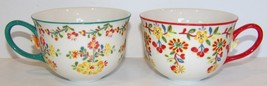 ANTHROPOLOGIE CADIZ 3D FLOWER FLORAL DESIGN PAIR OF LARGE CUPS/MUGS ~ BE... - £40.59 GBP