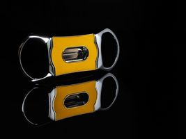 Brizard and Co Genuine Caiman Alligator Black & Yellow V Cigar Cutter w Pouch image 7