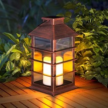 Solar Large Lantern 11?? Hanging Garden Outdoor Lights Flickering Flameless Cand - £23.18 GBP