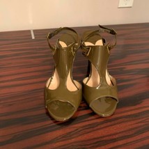 Pre-owned JIMMY CHOO Olive Green Pattern Leather Open Toe Heels SZ IT 36... - £121.76 GBP