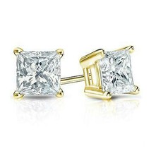 5.00 Ct Princess Cut Earrings Studs Solid 14K Yellow Gold Plated Screw Back - £36.67 GBP