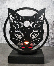 Wicca Phases of The Moon Celestial Black Cat Metal Votive T-Lite Candle ... - $23.99