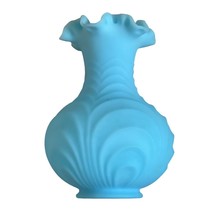 Fenton Vase Blue Satin Shell Bulbous Drapery Style Crimped Ruffle Edge 8&quot; - £62.75 GBP