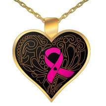 Cancer Survivors Gifts - Pink Ribbon - Heart Gold Plated Necklace - £15.94 GBP