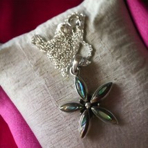 Abalone Star Necklace Sterling 925 Silver Pendant Daisy Flower 18&quot; Beach Coastal - £23.67 GBP