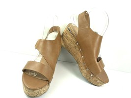 Marc fisher Rana Womens Shoes Brown 8M Leather Cork Heel Slingback Wedge Sandals - $27.54