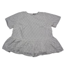Madewell Shirt Womens 1X White Short Sleeve Keyhole Neck Check Cotton Blouse - £12.34 GBP