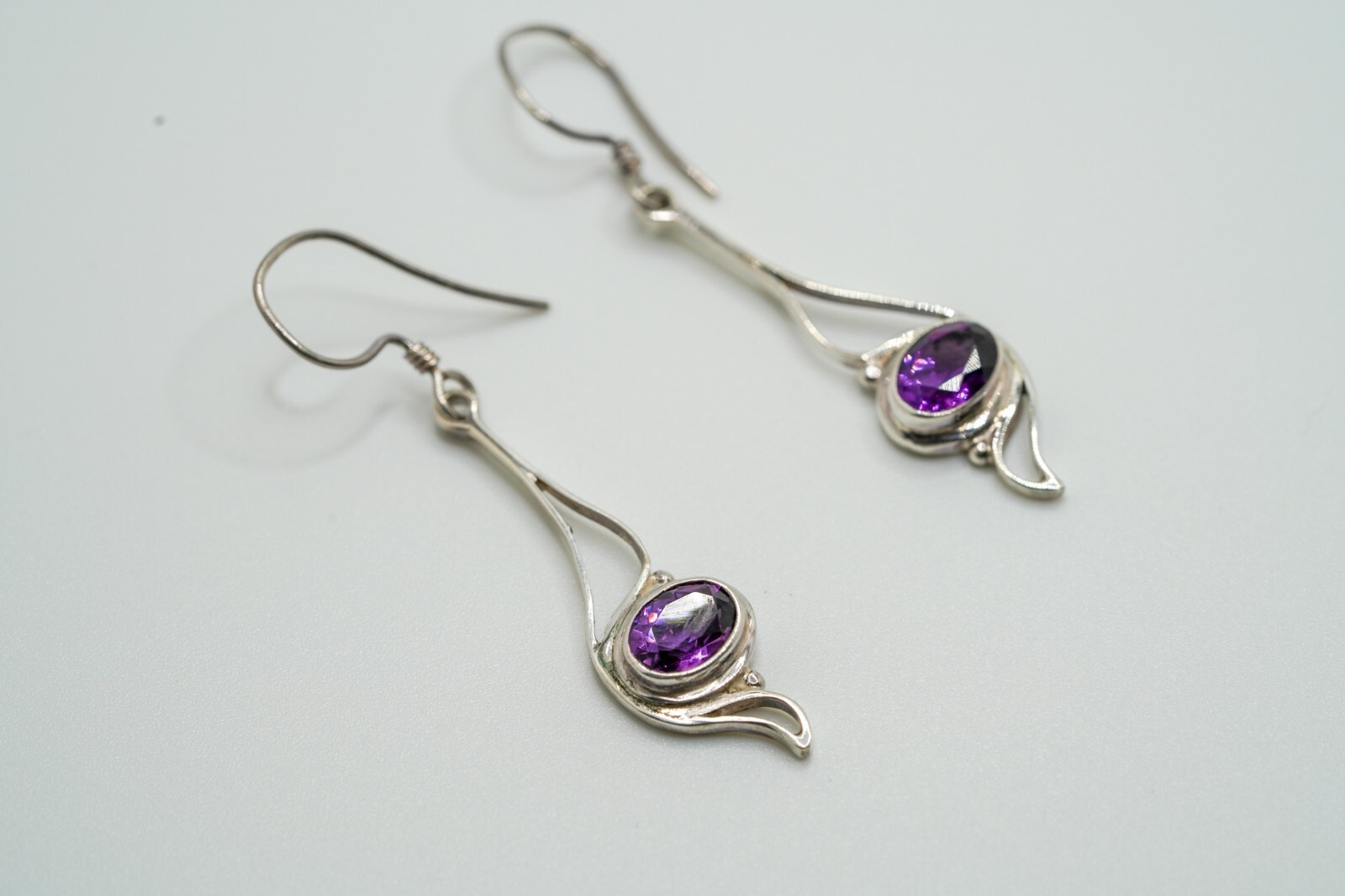 Vintage Large Sterling Silver Amethyst Dangle Earrings 5.5cm - £30.05 GBP