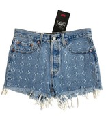 Levi&#39;s 501 High Rise Denim Jean Shorts Button Fly Fringe Dottie Blues Sz... - £47.83 GBP