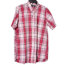 Chaps Men&#39;s Short Sleeve Button Down Red Plaid Shirt Size Medium - $14.57