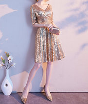 Gold Midi Sequin Dress Gown Women Custom Plus Size Sequin Gold Dress image 4