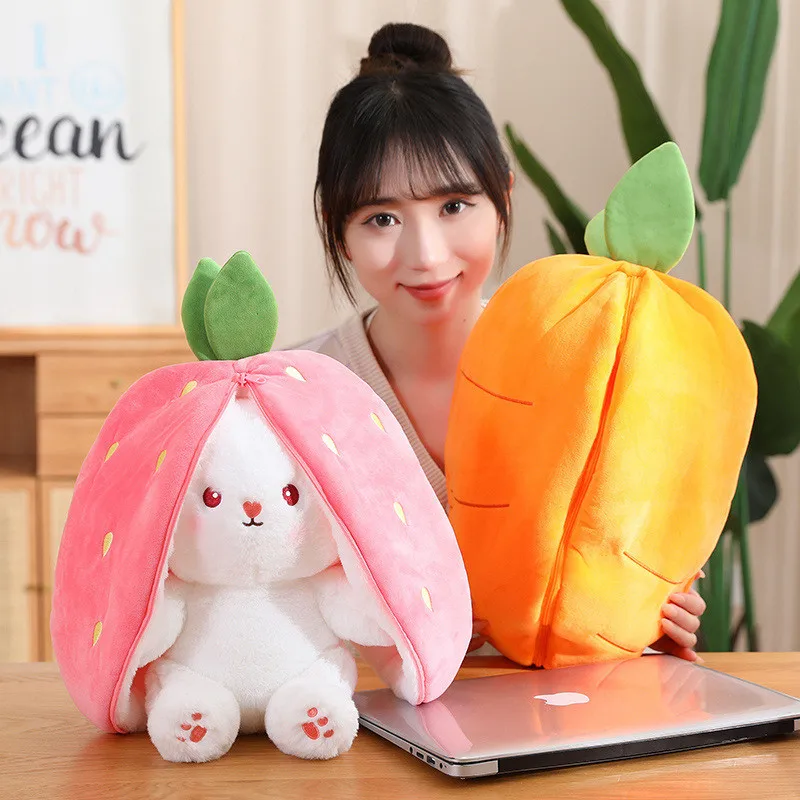 25cm Cosplay Strawberry Carrot Rabbit Plush Toy Stuffed Creative Bag into Fruit - £9.06 GBP+