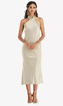 Dessy LB026...Draped Twist Halter Tie-Back Midi Dress...Champagne...Size XL - $75.05