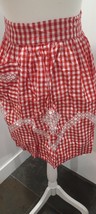 Vintage Women Embroided Half Apron Red Gingham - £13.58 GBP