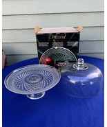 Anchor Hocking Wexford cake plate w/ dome crystal clear combo with origi... - $39.59