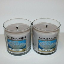 Lot of 2 Yankee Candle Sea Coral 7oz Pillar Candles Preowned Burned 1x Retired  - £23.48 GBP