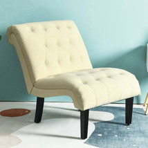Lounge Chair Upholstered Tufted with Wood Leg-Beige - £221.33 GBP