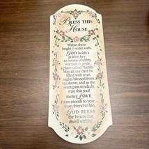 Bless This Home WOOD WALL PLAQUE Religious 12x5” Decor Tan Brown Flowers Prayer - £9.38 GBP