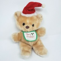 VINTAGE JERRY ELSNER TAN MERRY CHRISTMAS BIB TEDDY BEAR STUFFED ANIMAL P... - £29.27 GBP