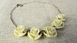 Vintage 925 Silver &amp; Bakelite Cream Rose Bracelet - £41.49 GBP