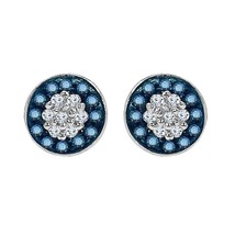 1/5 Karat Blau &amp; Weiss Künstlicher Diamant Halo Ohrstecker 14K Weiß Gold... - £50.49 GBP