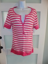 Rue21 Pink/White Striped SS Henley Shirt Size XL Women&#39;s NEW - £15.39 GBP