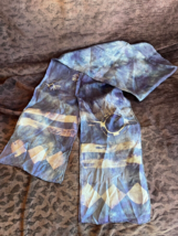 Long Purple Tie Dye w Tribal Petroglyph Symbols Silk Women’s Neck Scarf ... - £14.30 GBP