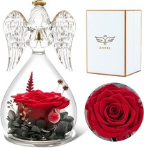 Angel Rose Figurines Angel Gifts for Women Preserved Flower Rose Glass Ang - £47.35 GBP