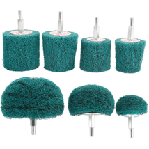 7 PCS Non Woven Abrasive Buffing Wheels Drill Attachment Set Green Scouring NEW - £29.53 GBP