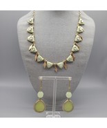 Green Necklace Earring Set Gold Tone Bib Rhinestone Accent Peirced Ear D... - $557.69 MXN