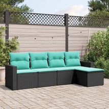 5 Piece Patio Sofa Set with Cushions Black Poly Rattan - $8,948.96 MXN