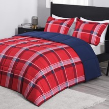 Twin Comforter Set (66&quot;X92&quot;) 2-Piece,Plaid Red Reversible Comforter,1 Re... - £57.54 GBP