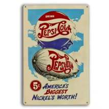 Pepsi-Cola America&#39;s Biggest Nickel&#39;s Worth Novelty Metal Sign 12&quot; x 8&quot; Wall Art - £7.01 GBP