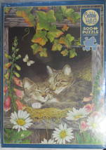 Cobble Hill 500 Piece Jigsaw Puzzle SISTERS Kittens sleeping in hay Jane Maday - $35.49